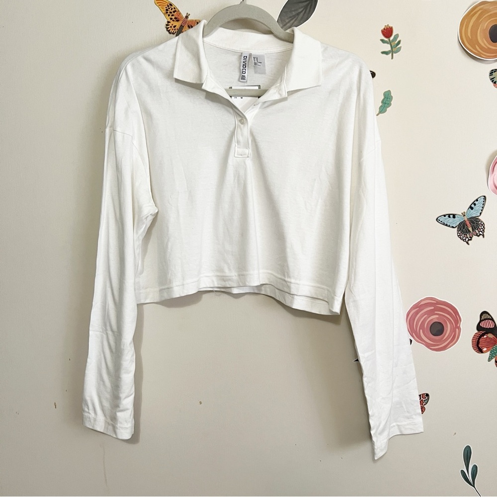 H&M White Cropped Polo Shirt M NWT